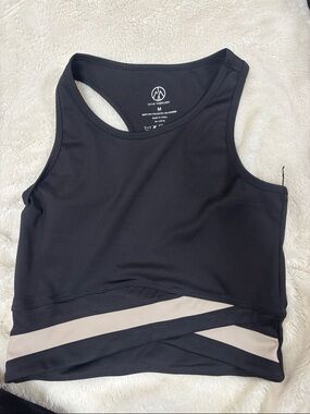 Move Theology Black Racerback Sports Bra with Cream Accent